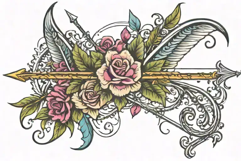 bow and arrow with name incorporated tattoo design idea