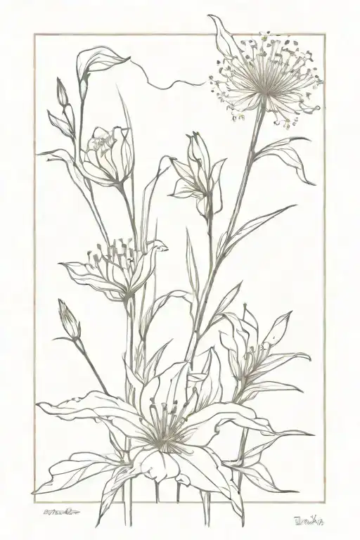 forearm, dandelion lily and gladioli tattoo design idea