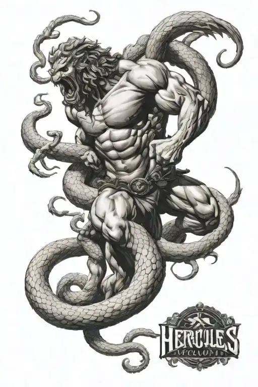 hercules fights hydra  tattoo design idea