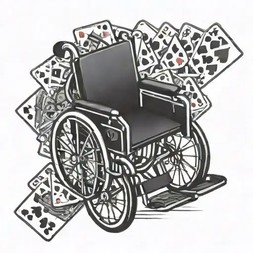 wheelchair with playing cards arranged tattoo design idea