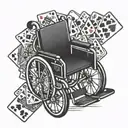 wheelchair with playing cards arranged tattoo design idea