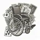 wheelchair with playing cards arranged tattoo design idea