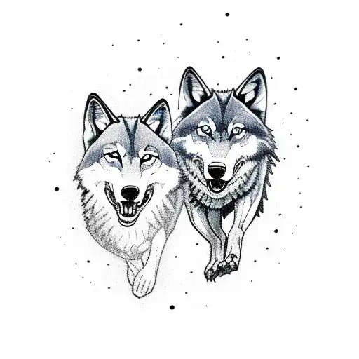 A pack of wolves running through a moonlit meadow tattoo design idea