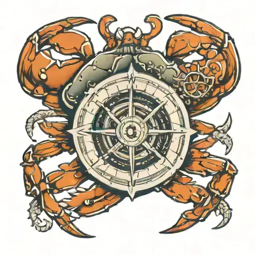 crab holding a nautical compass but with the initials BRC on the north tattoo design idea