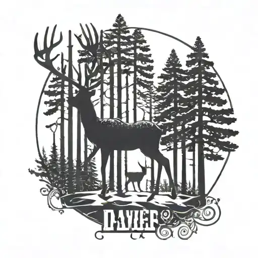 A silhouette of a deer standing in a forest, with a rap lyric incorporated into the design tattoo design idea