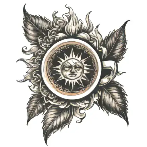 sun, coffee, lost loved one tattoo design idea