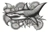 Shark tooth and sea shell pattern tattoo design idea