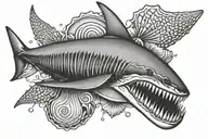 Shark tooth and sea shell pattern tattoo design idea