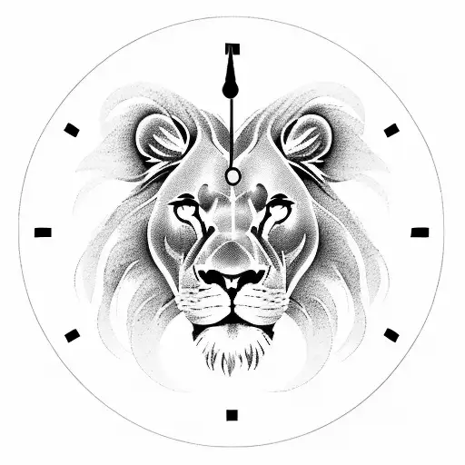 heart clock lion tattoo design idea