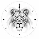 heart clock lion tattoo design idea