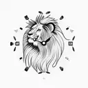 heart clock lion tattoo design idea
