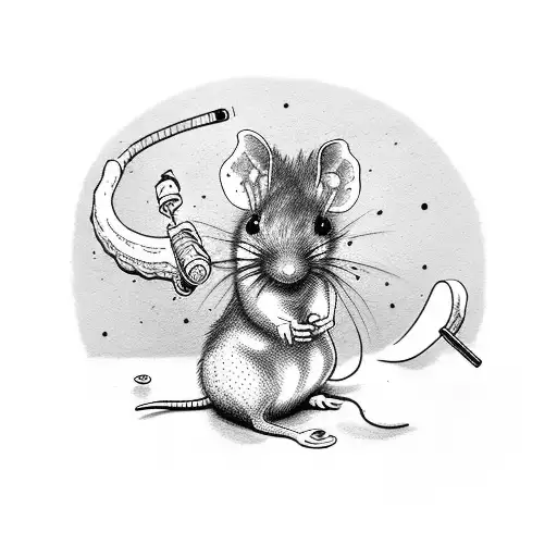 a dotwork tattoo of a blind rat smoking a cigarette  tattoo design idea