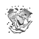 A mother's hand holding a coffee bean with a trail of coffee beans turning into a world map tattoo design idea