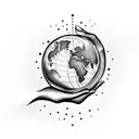 A mother's hand holding a coffee bean with a trail of coffee beans turning into a world map tattoo design idea