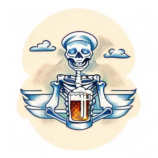 skeleton with beer tattoo design idea