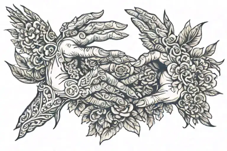 two hands reach out to each other tattoo design idea
