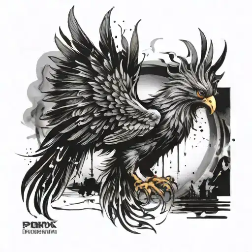 Masculine phoenix trash polka tattoo design idea