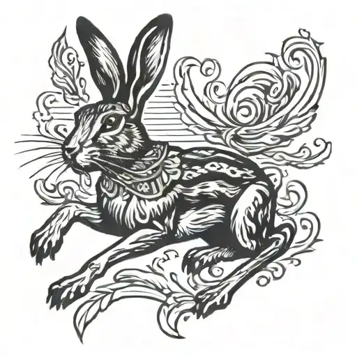 hare running tattoo design idea