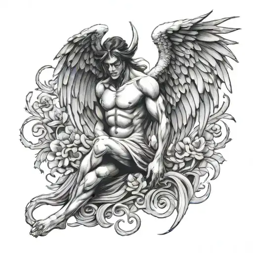 fallen angel half demon tattoo design idea