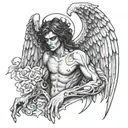 fallen angel half demon tattoo design idea