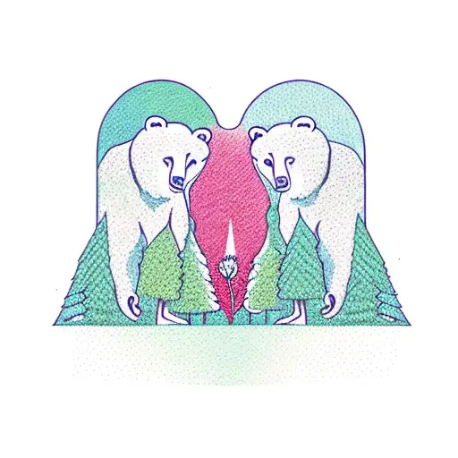 two bears facing each other with an arbutus tree in between  tattoo design idea