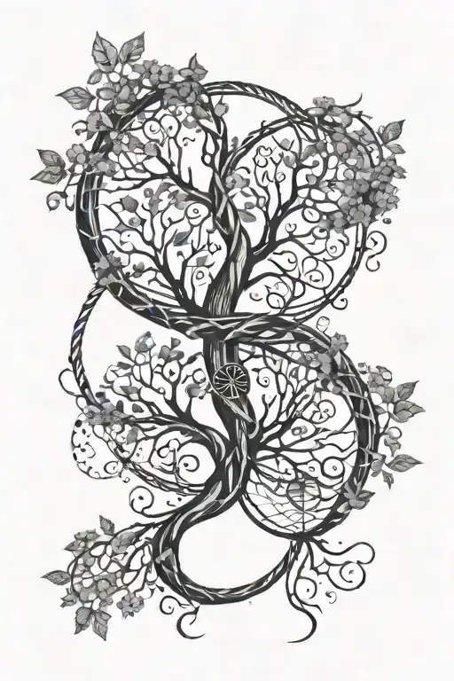 A DNA double helix intertwined with a tree of life symbol tattoo design idea