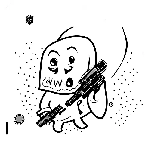 cartoon ghost with gun tattoo design idea