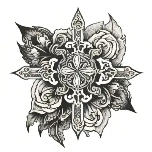 Cross and rosette tattoo design idea