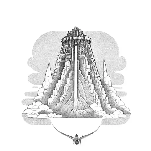 Tower of Babel with a Godess above tattoo design idea