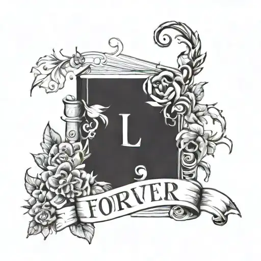 Create a tattoo where it’s a book and on the cover of the book, the title is “Forever and Always” and the author names l tattoo design idea