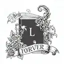 Create a tattoo where it’s a book and on the cover of the book, the title is “Forever and Always” and the author names l tattoo design idea