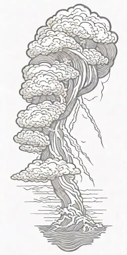 Lightning storm clouds and crashing waves tattoo design idea