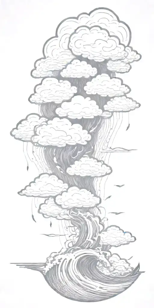 Lightning storm clouds and crashing waves representing uncertainty tattoo design idea