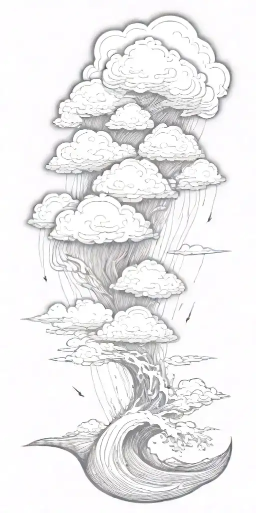 lots of Lightning storm clouds and crashing waves representing uncertainty tattoo design idea