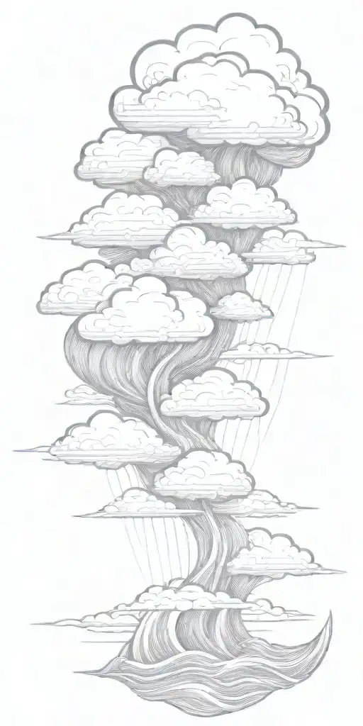 lots of Lightning storm clouds raining hard  with rough waves representing uncertainty tattoo design idea