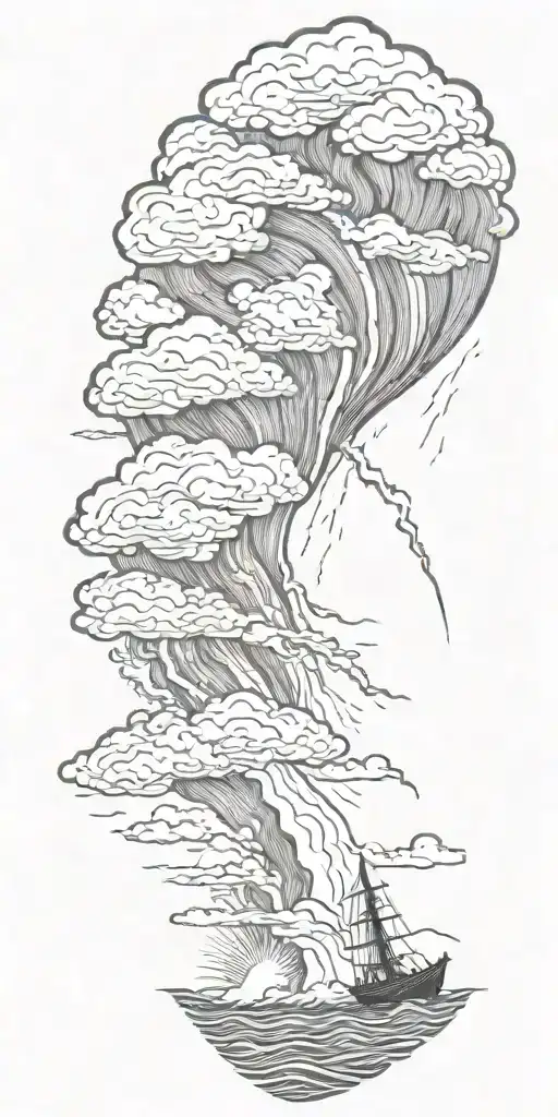 Lightning storm clouds and crashing waves tattoo design idea