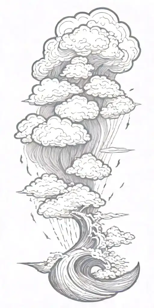 Lightning storm clouds and crashing waves tattoo design idea
