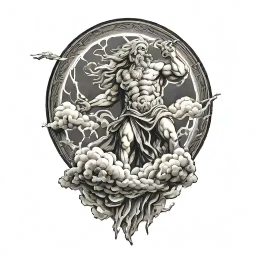 Zeus atop a cloud throwing lightning tattoo design idea