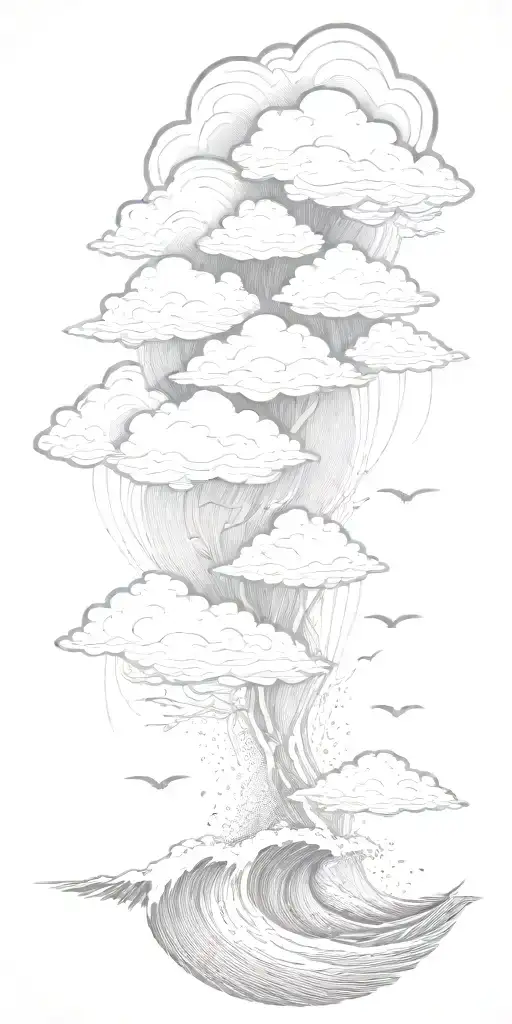 Lightning storm clouds and crashing waves representing uncertainty tattoo design idea