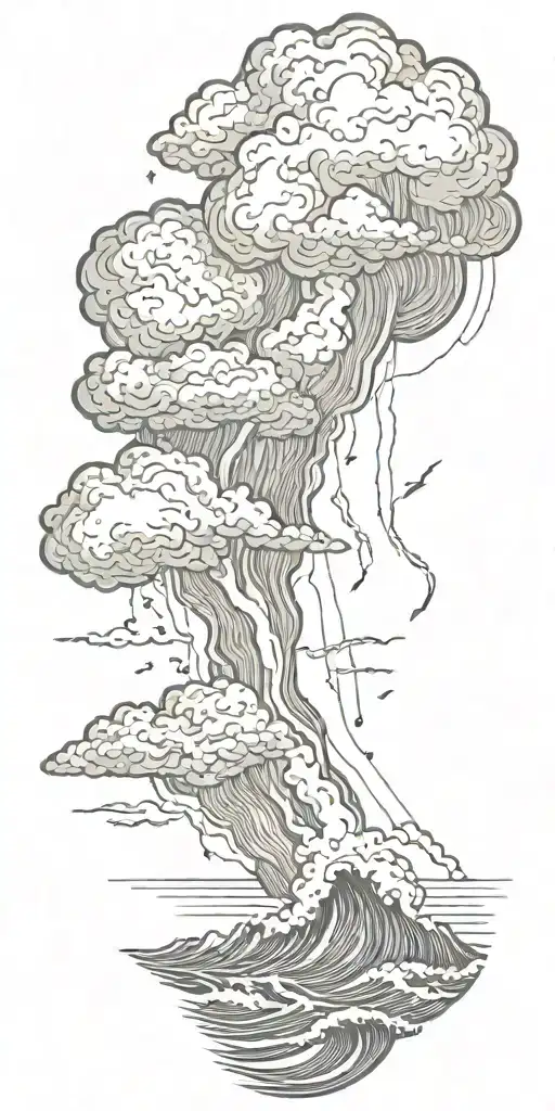Lightning storm clouds and crashing waves tattoo design idea