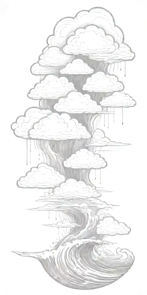 lots of Lightning storm clouds and crashing waves representing uncertainty tattoo design idea