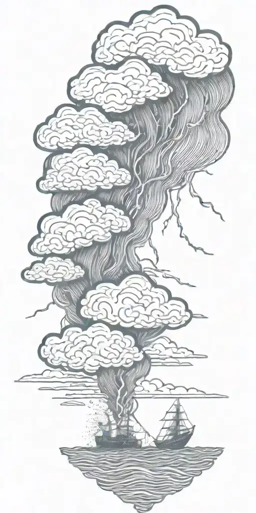 Lightning storm clouds and crashing waves tattoo design idea