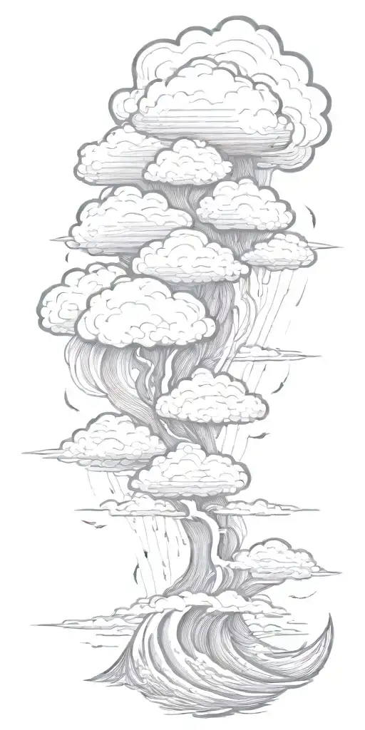 lots of Lightning storm clouds raining hard  with rough waves representing uncertainty tattoo design idea