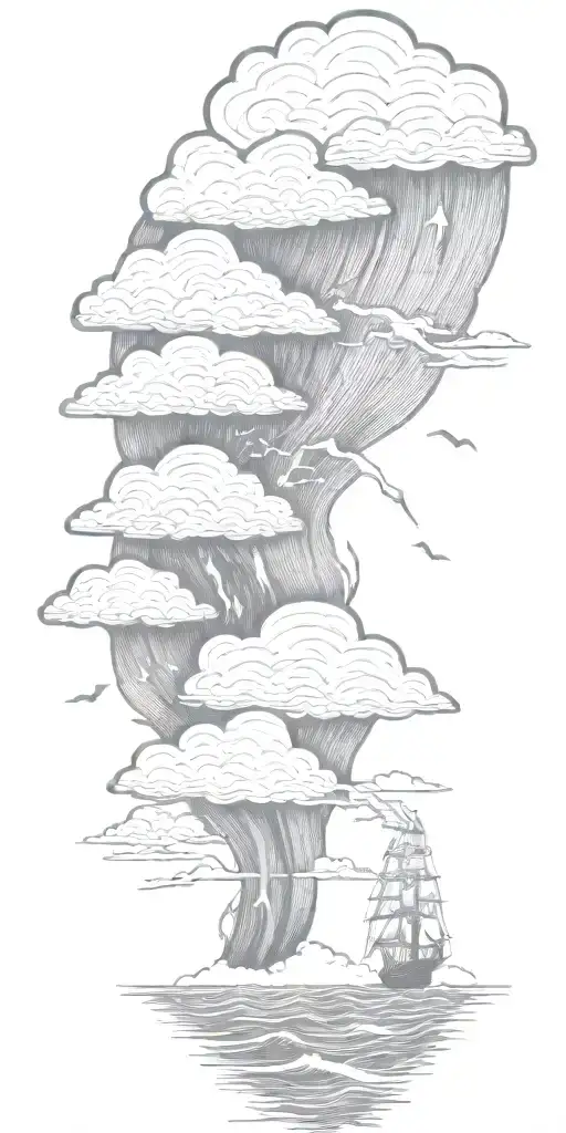 Lightning storm clouds and crashing waves tattoo design idea