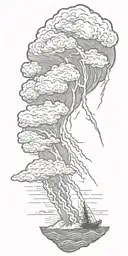 Lightning storm clouds and crashing waves tattoo design idea
