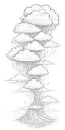lots of Lightning storm clouds raining hard  with rough waves representing uncertainty tattoo design idea