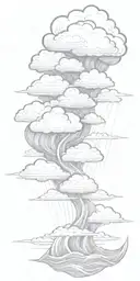 lots of Lightning storm clouds raining hard  with rough waves representing uncertainty tattoo design idea
