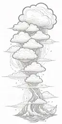 lots of Lightning storm clouds raining hard  with rough waves representing uncertainty tattoo design idea