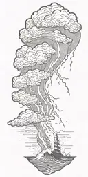 Lightning storm clouds and crashing waves tattoo design idea