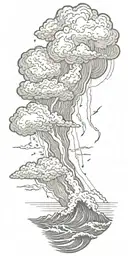 Lightning storm clouds and crashing waves tattoo design idea